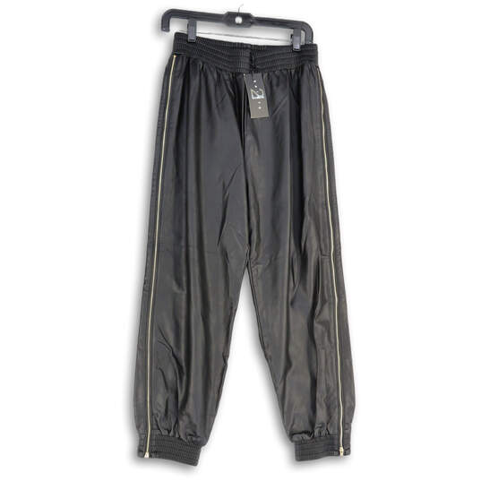 NWT Womens Black Leather Elastic Waist Side Zip Jogger Pants Size Medium image number 1
