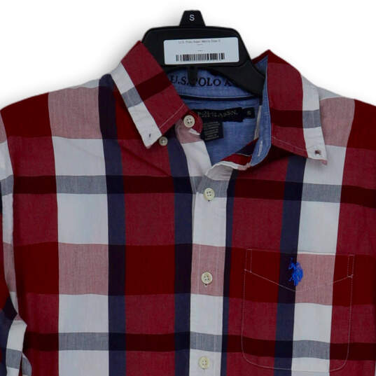 Mens Multicolor Plaid Pocket Collared Long Sleeve Button-Up Shirt Size S image number 3