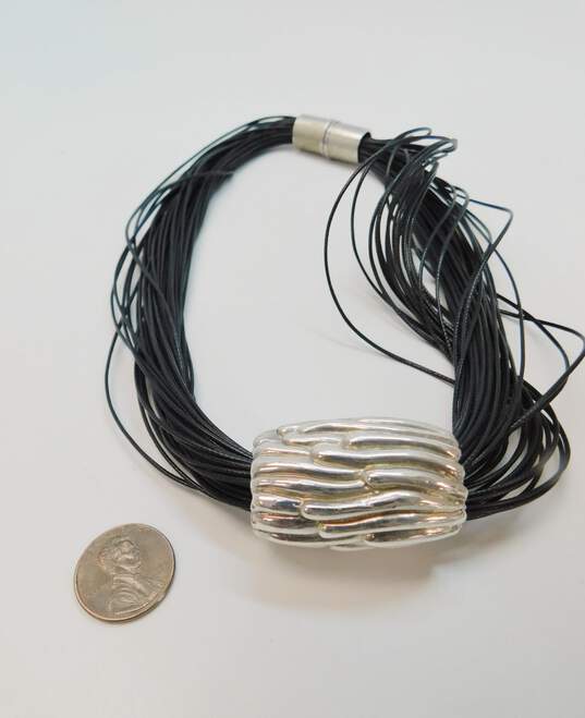 Simon Sebag Designs 925 Modernist Electroform Abstract Tube Pendant Multi Strand Black Cord Necklace 51.7g image number 3