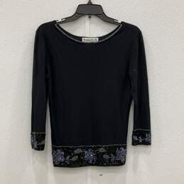 Joseph A Womens Black Floral Rainbow Beaded Long Sleeve Blouse Top Shirt Size M