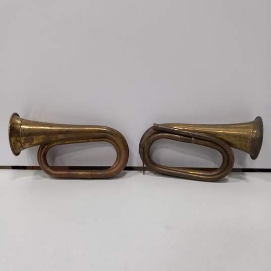 Vintage Pair of Solid Brass Horns image number 2
