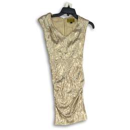Womens Beige Sequin Sleeveless V-Neck Back-Zip Bodycon Dress Size 4