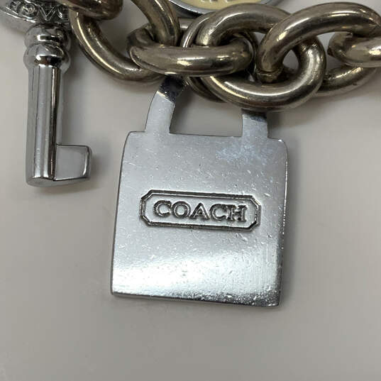 Designer Coach Silver-Tone Linked Chain Toggle Classic Charm Necklace image number 4