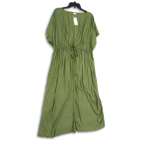 NWT Womens Green Pleated Sleeveless V-Neck Drawstring Maxi Dress Size 14 image number 4