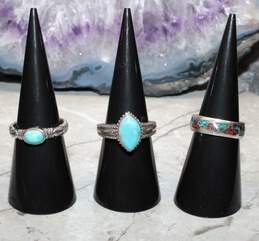 Bundle Of 3 Sterling Silver Turquoise Rings - Sizes: 6, 6.50, 6.50 alternative image