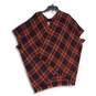 Loft Womens Red Navy Plaid Fringe Sleeveless Open Front Cardigan Sweater Sz M/L image number 1