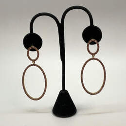 Designer J. Crew Gold-Tone Rhinestone Round Circle Modern Drop Earrings