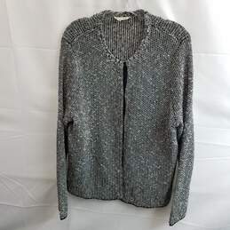 Eileen Fisher Women's Black/White Linen Blend Knitted Sweater Jacket Size XL