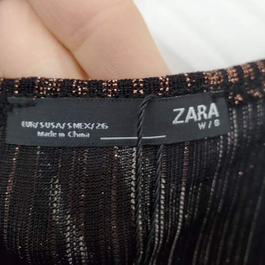 Zara Copper & Black Shimmer Striped Wrap Dress WM Size S NWT image number 3