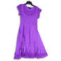 Womens Purple Short Ruffle Sleeve Round Neck Midi A-Line Dress Size Large image number 1