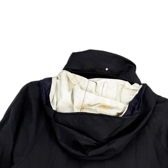 Womens Black Long Sleeve Zipped Pockets Hooded Full-Zip Rain Coat Size 8 image number 4