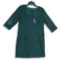 NWT LOFT Womens Green Lace Round Neck 3/4 Sleeve Pullover Shift Dress Size 8 image number 2