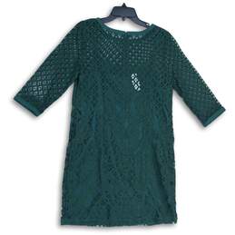 NWT LOFT Womens Green Lace Round Neck 3/4 Sleeve Pullover Shift Dress Size 8 alternative image