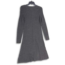 NWT Womens Gray Knitted V-Neck Long Sleeve Midi Sweater Dress Size Medium alternative image