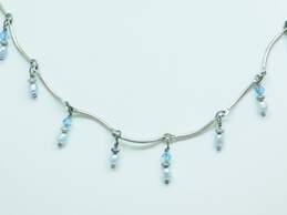 Artisan 925 Blue Crystals Dangles Bar Chain Necklace Pearl Band Ring & Knot Paneled Bracelet 28.4g alternative image