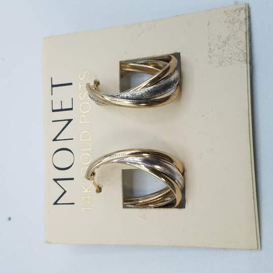 Monet 14K Gold Post Two Tone Oval Hoop Earrings 6.6g image number 2