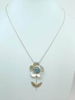Signed SR 925 Roman Glass Flower Pendant Necklace 10.5g