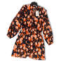 NWT Womens Blue Orange Floral Elastic Waist Tie Neck Shift Dress Size 42 image number 1