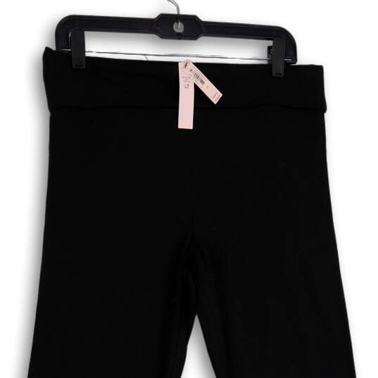 NWT Womens Black Flat Front Elastic Waist Straight Leg Trouser Pants Size L image number 1