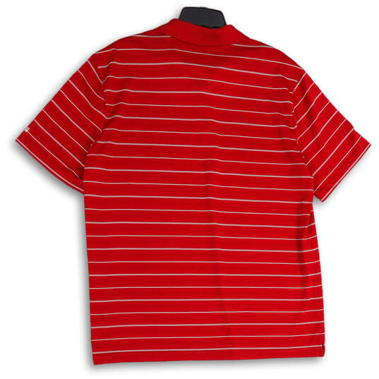 Mens Red White 78 Golf Stay Dry Striped Spread Collar Polo Shirt Size Large image number 2