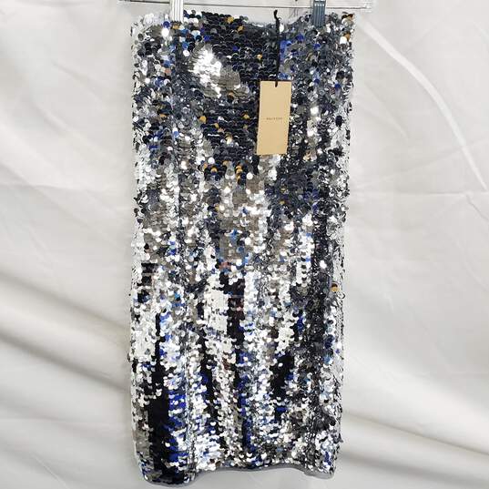 Halogen Women's Silver Sequin Stretch Lined Pencil Skirt Size S Petite NWT image number 1