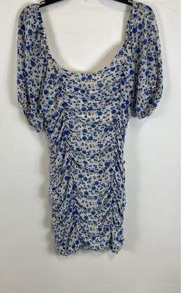 NWT All In Favor Womens Blue Short Sleeve Floral Ruched Bodycon Dress Size Large