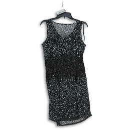 NWT Womens Black Sequins V-Neck Sleeveless Pullover Mini Dress Size 10 alternative image