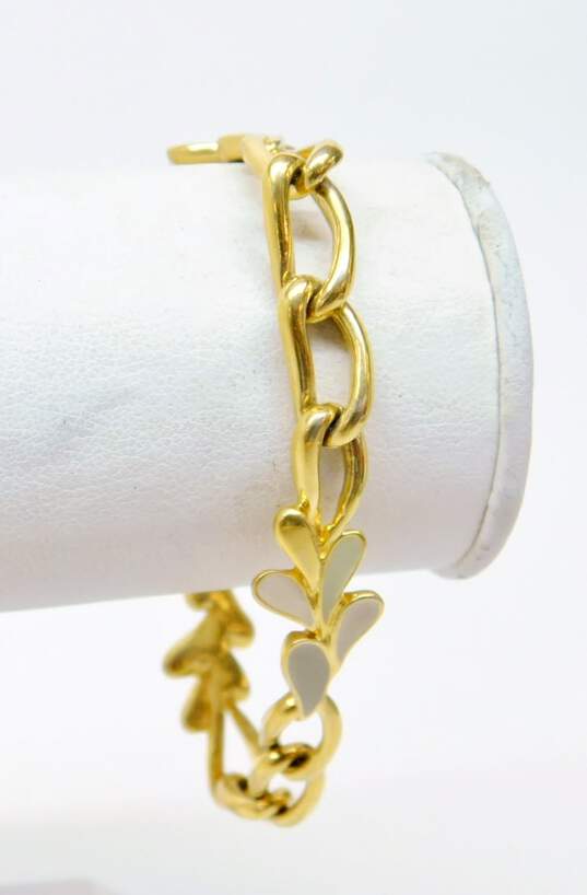 Vintage Trifari Gold Tone Enamel Leaf Chain Bracelet 14.1g image number 3