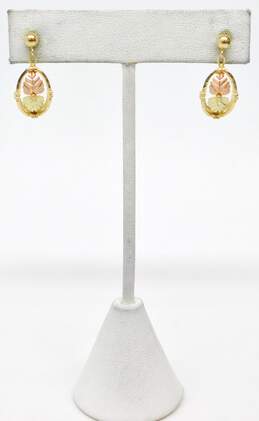 10K Tri Color Black Hills Gold Leaf Drop Dangle Earrings 2.6g