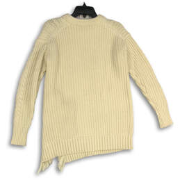 Womens Off-White Long Sleeve Crew Neck Fringe Slit Pullover Sweater Size XS alternative image