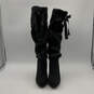 Womens Black Ribbon Side Zip Stiletto Heel Knee High Boots Size 10 image number 4