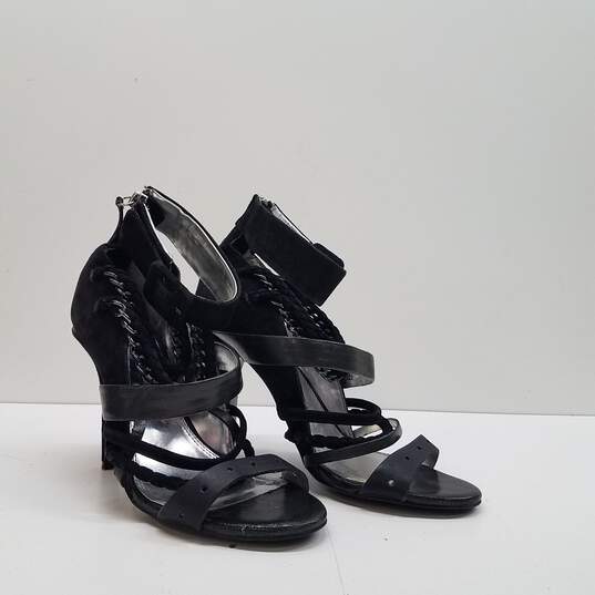 BEBE Black Suede Leather Ankle Zip Strap Sandal Pump Heels Shoes Size 8 M image number 3