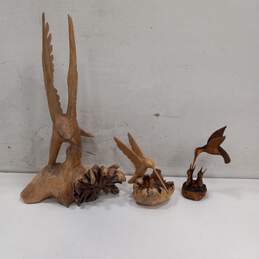 Bundle of 3 Assorted Carved Wooden Bird Sculptures