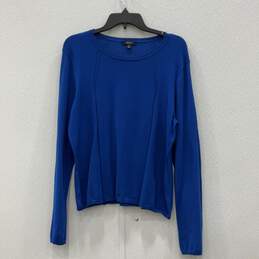 Womens Blue Round Neck Long Sleeve Knitted Pullover Sweater Size XL
