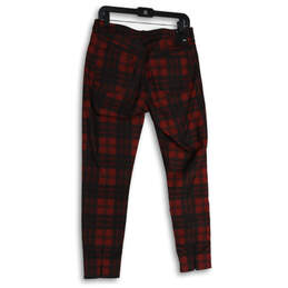 Womens Red Black Plaid Flat Front Button Fly Skinny Leg Ankle Pants Size 8 alternative image