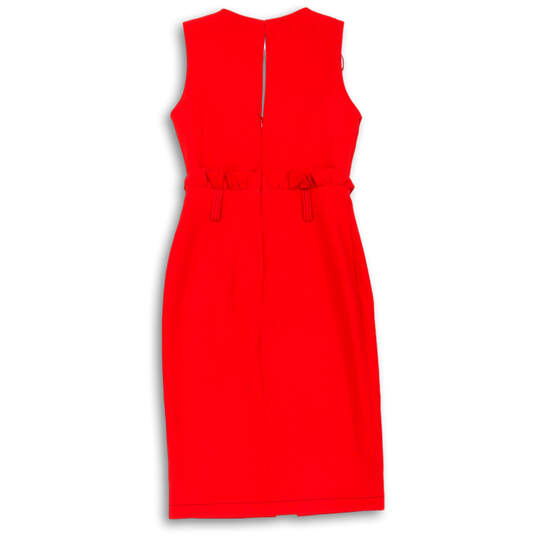 Womens Red Sleeveless V-Neck Ruffle Back Zip Sheath Dress Size Small image number 1