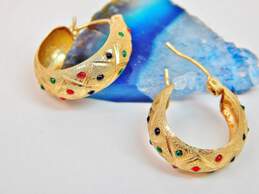 14K Yellow Gold Colorful Accent Mini Hoop Earrings 1.7g