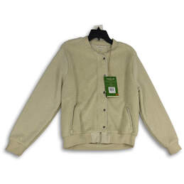 NWT Womens Beige Fleece Long Sleeve Full-Zip Bomber Jacket Size XL