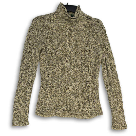 Womens Beige Mock Neck Long Sleeve Cable Knit Pullover Sweater Size Small image number 1
