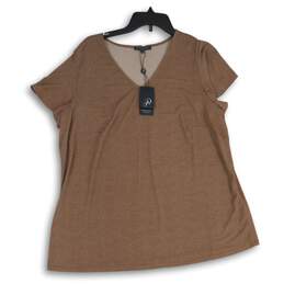 NWT Adrianna Papell Womens Brown Dotted Short Sleeve V-Neck Blouse Top Size 1X