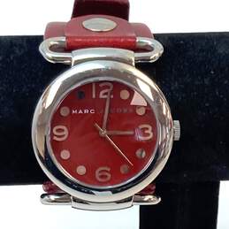 Designer Marc By Marc Jacobs Red Leather Strap Round Analog Quartz Wristwatch