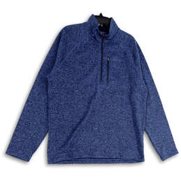 Mens Blue Heather Mock Neck Long Sleeve Quarter Zip Pullover Sweater Size L
