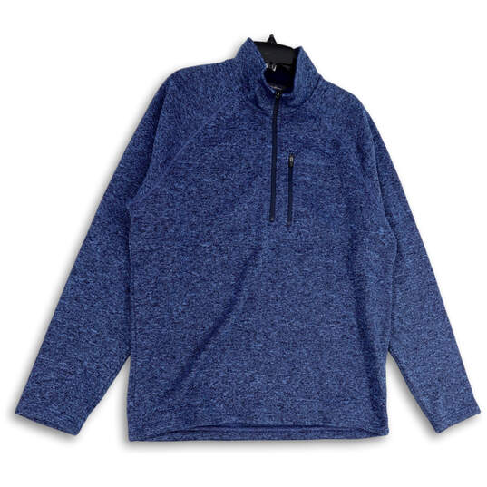 Mens Blue Heather Mock Neck Long Sleeve Quarter Zip Pullover Sweater Size L image number 1