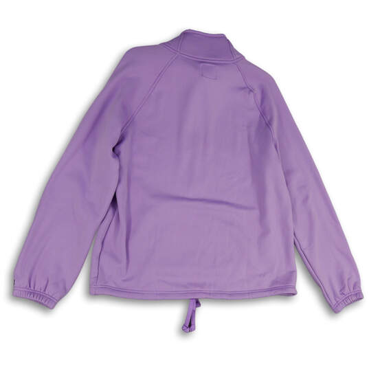 Womens Purple Long Sleeve Mock Neck Drawstring Pullover Sweatshirt Size L image number 2
