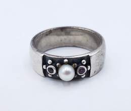 925 Sterling Silver Pearl & Glass Ring Size 9 LB955