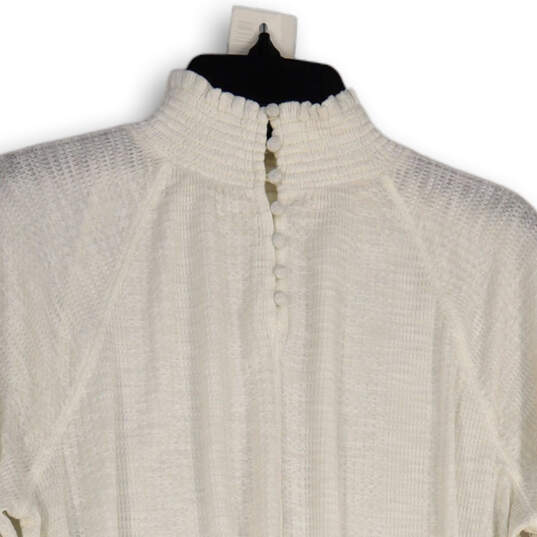 Womens White Smocked Mock Neck Long Sleeve Pullover Blouse Top Size Small image number 3