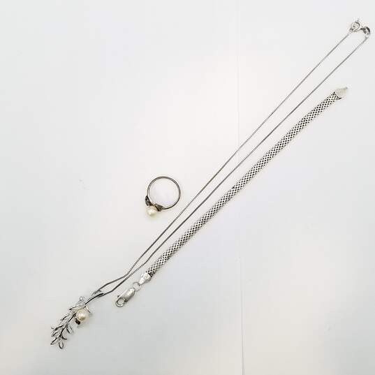 Sterling Silver F.W. Pearl Sz 6 Ring Pendant Necklace 6 In Bracelet Bundle 3 Pcs Damage 12.2g image number 6