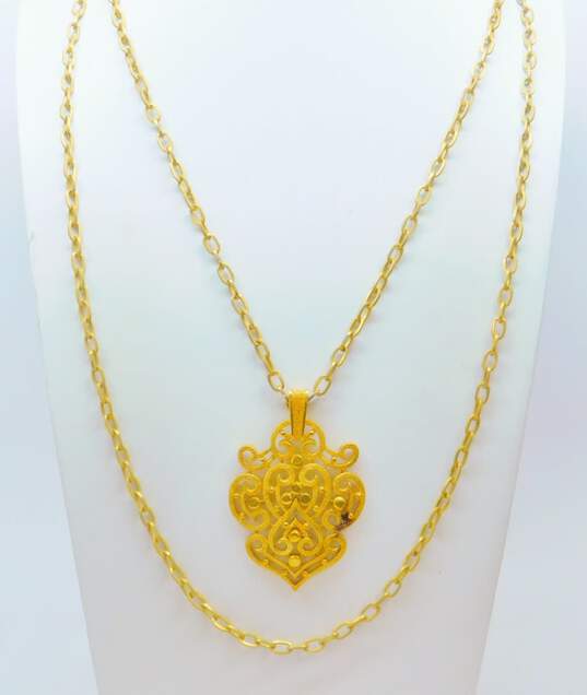 Vintage Crown Trifari Gold Tone Scrolled Pendant On Multi Strand Necklace 42.9g image number 1