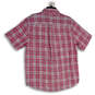 Mens Pink Plaid Spread Collar Short Sleeve Button-Up Shirt Size Medium image number 2