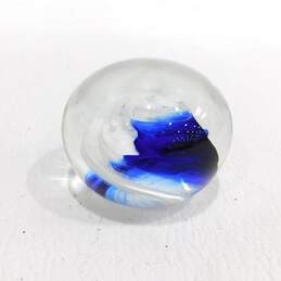 Blue White Wave Art Glass Blown Ball Paperweight